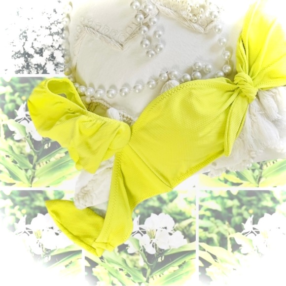 EBERJEY | M | Lola Pique Flutter Off Shoulder Bikini Top Electric Lime Green NWT - Picture 9 of 10